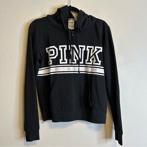 PINK Victoria's‎ Secret Black Hoodie 1/4 Zip Sweatshirt Size M